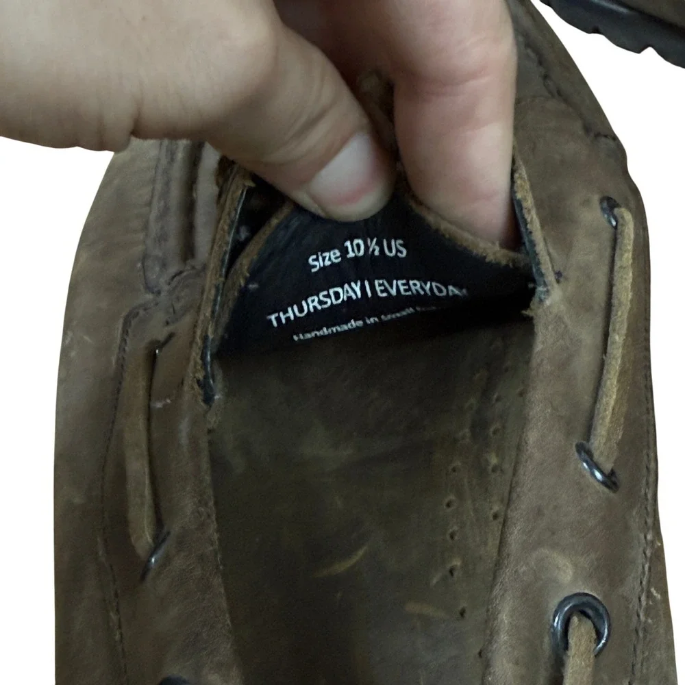Thursday Boot Co Boat Shoes Mens 10 Brown Leather Lug Sole Handcrafted Mocs